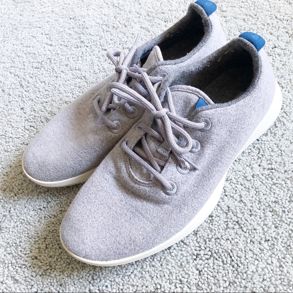 allbirds Grey Wool Runners with Blue Heel Tab